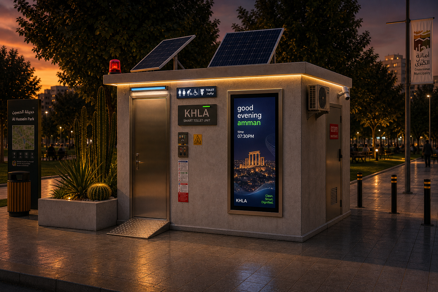 KHLA unit at night with bilingual digital advertising display